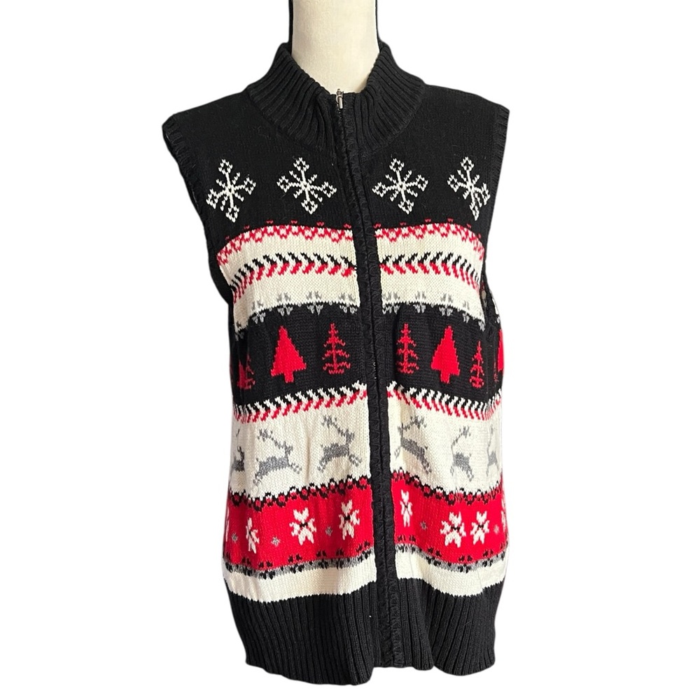 VTG. Christmas Reindeer,Snowflake Zipper front Vest. Size L. - Picture 1 of 8